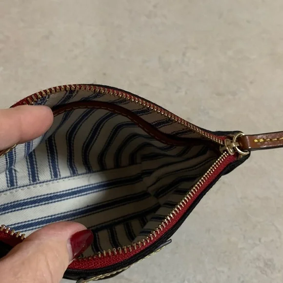 Dooney & Bourke Black Nylon Pouch Cosmetic Bag With Red Accents Brown Leather - Picture 6 of 16